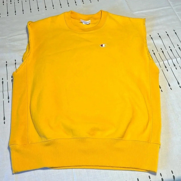 Champion Bright Yellow Sleeveless SweatShirt. Size  Large. - Picture 1 of 6